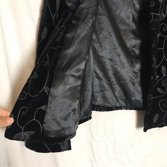 Bob Mackie Velvet Black Gray Floral Embroidered Blazer Jacket Womens Sz 14 - Picture 7 of 13